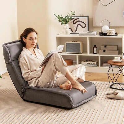 Folding Floor Chair Convertible Lazy Chair, 14-Poistion Adjustable Backrest - Gray