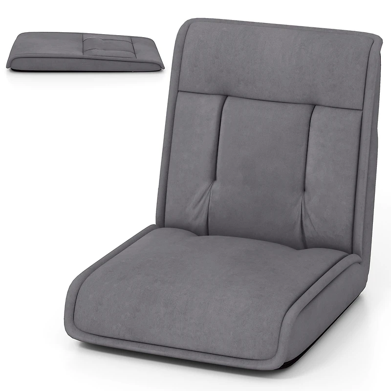 Folding Floor Chair Convertible Lazy Chair, 14-Poistion Adjustable Backrest - Gray