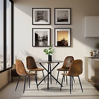 Modern 5-Piece Round Espresso Dining Set with Brown Suede Chairs