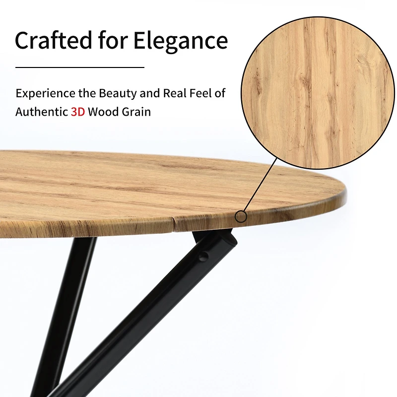 Modern Round Dining Table with Natural Wood Finish - Oak