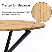 Modern Round Dining Table with Natural Wood Finish - Oak