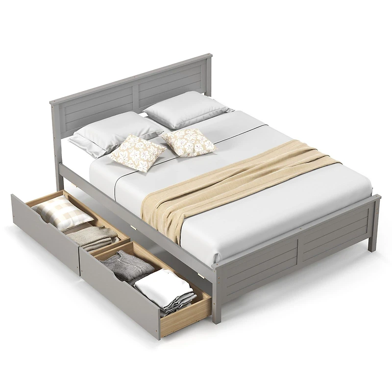 Full Bed Frame, Storage Drawers and Solid Wood Headboard