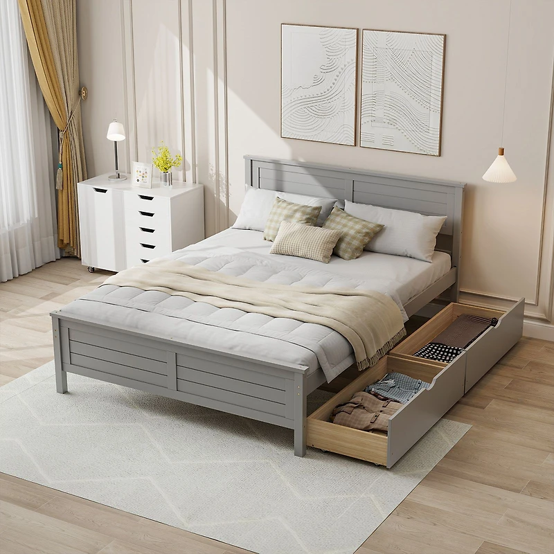 Full Bed Frame, Storage Drawers and Solid Wood Headboard
