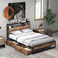 Bed Frame with 2-Tier Storage Headboard and Charging Station-Full Size