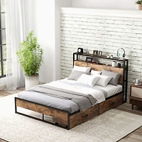 Bed Frame with 2-Tier Storage Headboard and Charging Station-Full Size