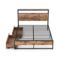 Bed Frame with 2-Tier Storage Headboard and Charging Station-Full Size