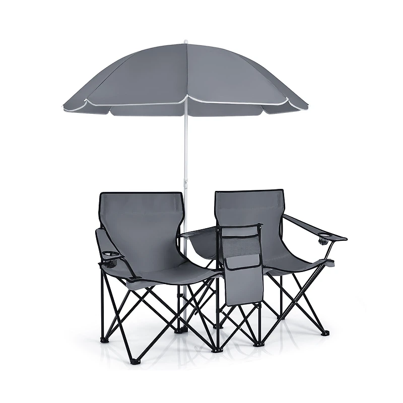 Portable Folding Picnic Double Chair, Umbrella