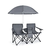Portable Folding Picnic Double Chair, Umbrella