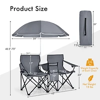 Portable Folding Picnic Double Chair, Umbrella
