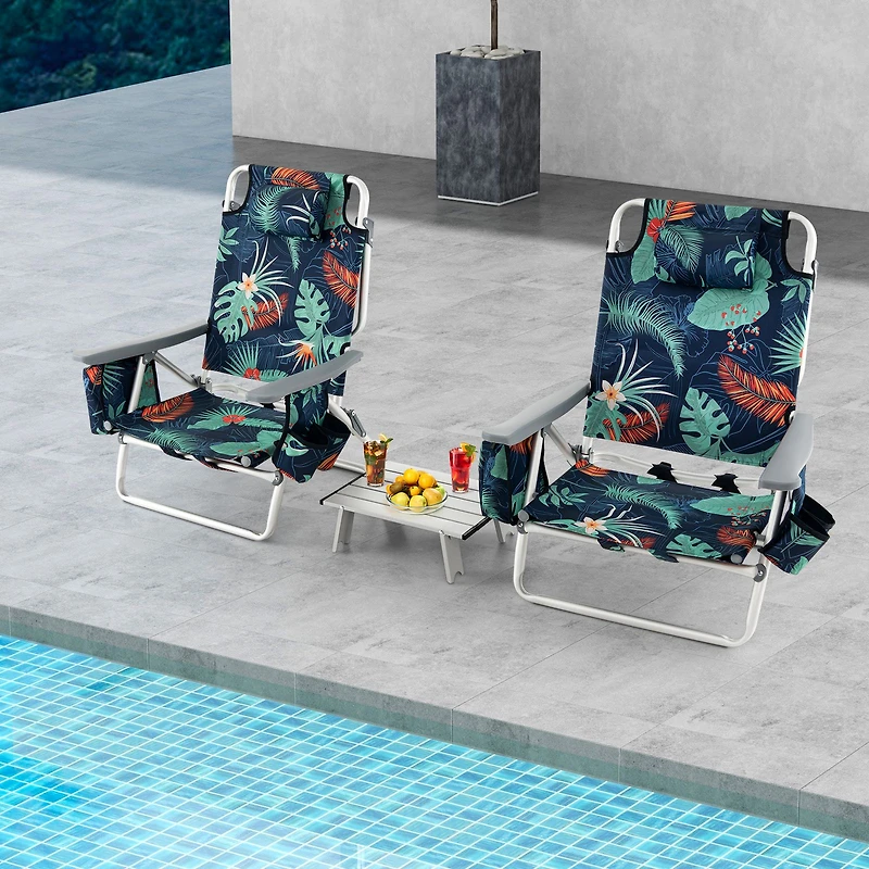 2 Packs 5-Position Outdoor Folding Backpack Beach Table Chair Reclining Set