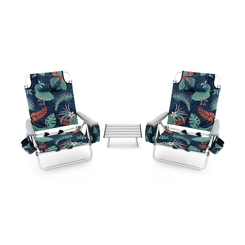2 Packs 5-Position Outdoor Folding Backpack Beach Table Chair Reclining Set