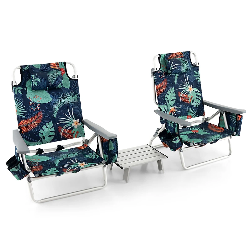 2 Packs 5-Position Outdoor Folding Backpack Beach Table Chair Reclining Set