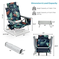2 Packs 5-Position Outdoor Folding Backpack Beach Table Chair Reclining Set