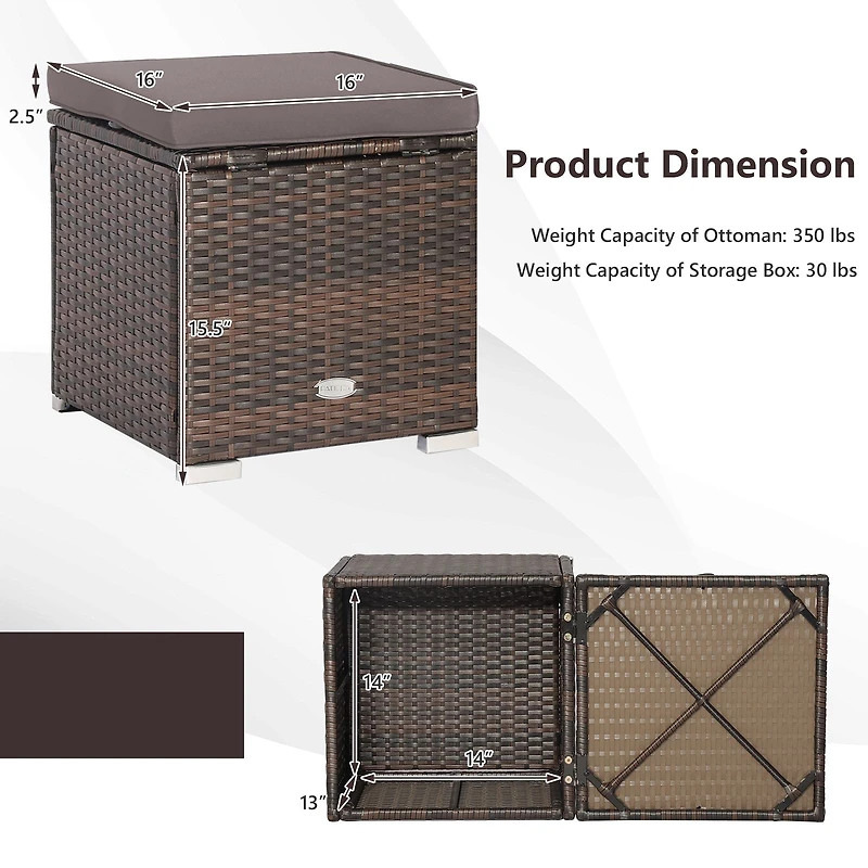 2-Piece Patio Ottoman, Removable Cushions