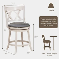 Ensemble de 2 tabourets de 65 cm vieillis à la main, assise rembourrée plus large - Blanc
