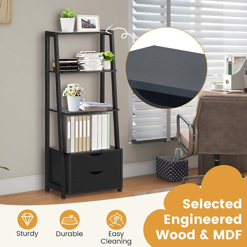 Bibliothèque échelle à 4 niveaux avec rangement