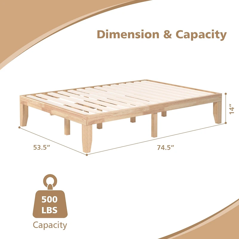 Full Wood Platform Bed Frame, Slat Support