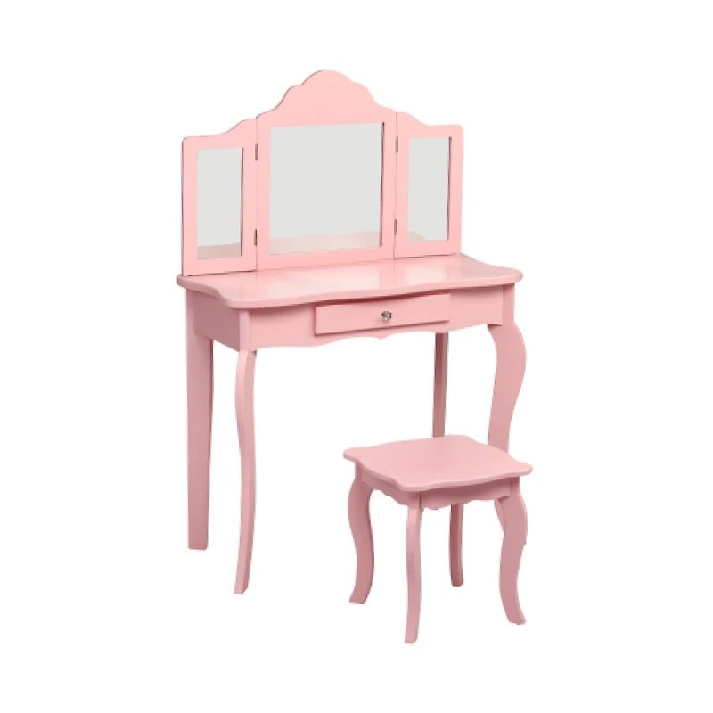 Kids Makeup Dressing Mirror Vanity Table Stool Set - Pink
