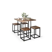5-Piece Metal Frame Dining Set, Compact Table and 4 Stools