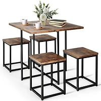 5-Piece Metal Frame Dining Set, Compact Table and 4 Stools