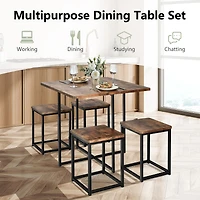 Ensemble de salle à manger 5 pièces, structure en métal, comprenant une table compacte et 4 tabourets