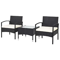 Ensemble de 3 meubles de jardin en rotin tressé avec coussins - Blanc