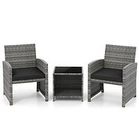3-Piece Patio Furniture Set, Tempered Glass Coffee Table and Soft Seat Cushions