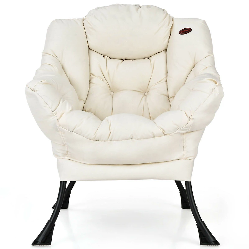 Modern Polyester Fabric Lazy Chair, Steel Frame and Side Pocket - Beige