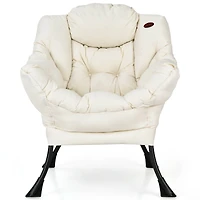 Modern Polyester Fabric Lazy Chair, Steel Frame and Side Pocket - Beige