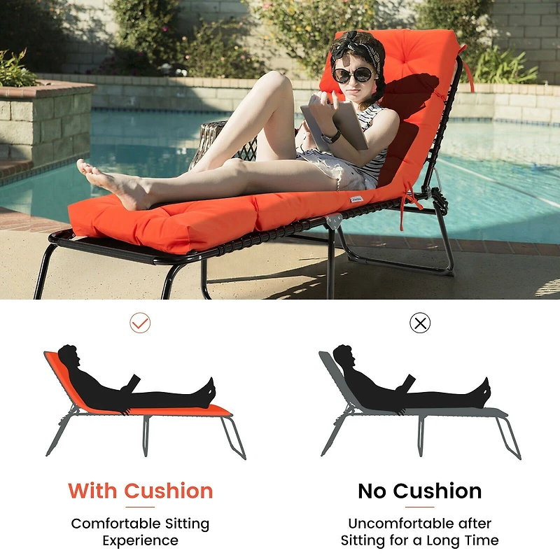Outdoor Lounge Chaise Cushion, String Ties for Garden Poolside