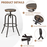 Set of 4 Rustic Oak Swivel Barstools Adjustable Height