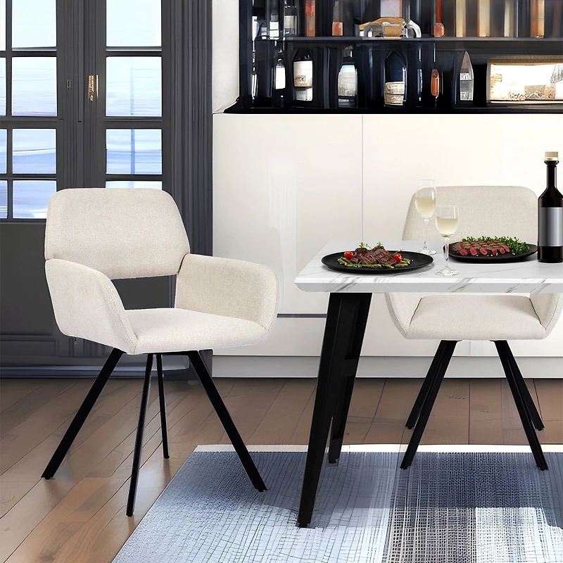 Chaises de salle à manger pivotantes à 360° rembourrées, Ensemble de 2 - Beige