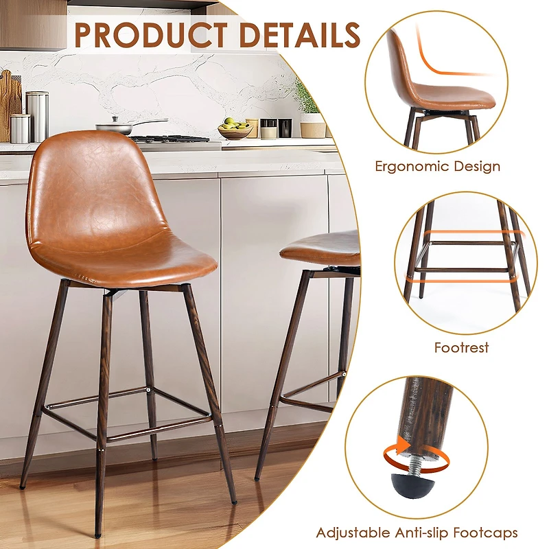 Set of 2 Cognac PU Swivel Counter Barstools by Maison Classique