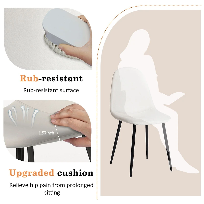 Elegant Fabric Dining Chairs in Cream White with Sleek Black Legs by Maison Classique, Set of 4