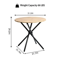 Modern 5-Piece Round Oak Dining Set with Beige Chairs