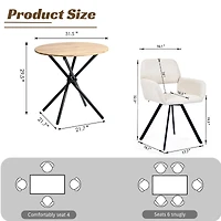 3-Piece Dining Set Oak Round Table With Beige Swivel Chairs by Maison Classique