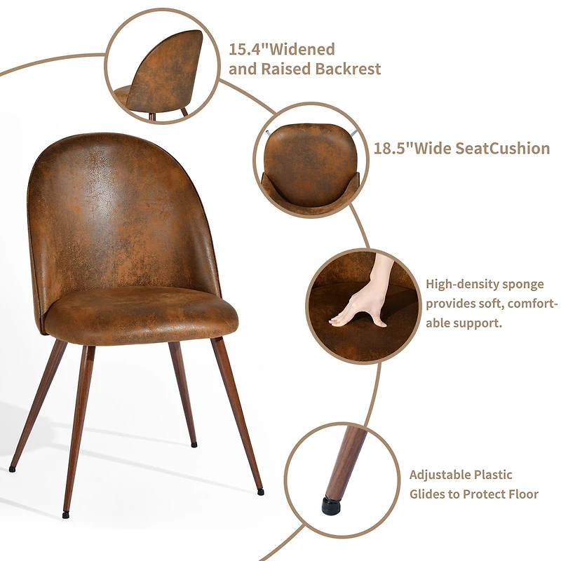 Set of 2 Brown Suede Modern Dining Chair with Walnut Legs by Maison Classique