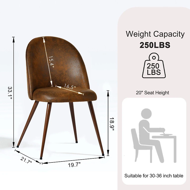 Set of 2 Brown Suede Modern Dining Chair with Walnut Legs by Maison Classique