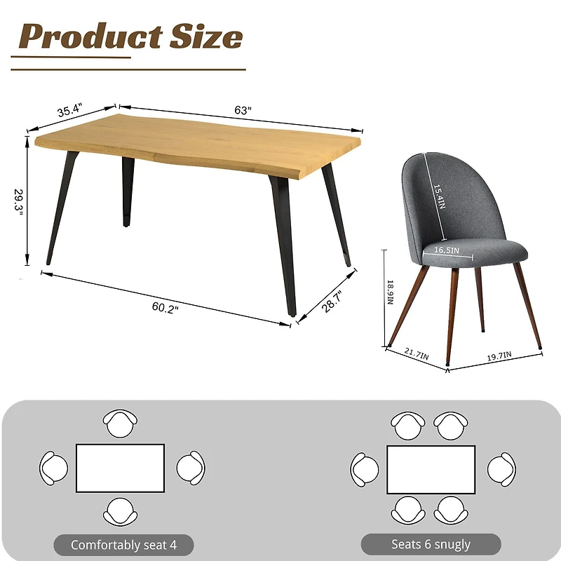 Ensemble de salle à manger 7 pièces avec table en bois manufacturé clair et chaises Haven grises