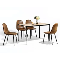 Minimalist 5-Piece Dining Set With Brown Upholstered Dining Chairs