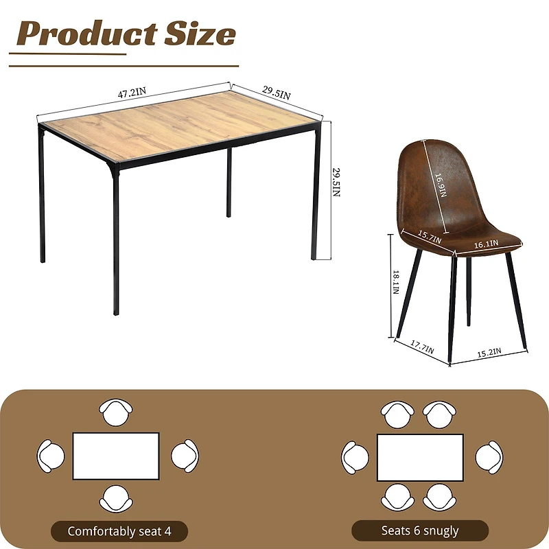 Minimalist 5-Piece Dining Set With Brown Upholstered Dining Chairs