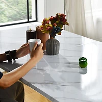 Marble Finish Dining Set with Brown Chairs, Set of 5 - White