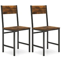 Industrial Kitchen Side Chairs Set of 2, Metal Legs and Slanted Back - Rustic Brown