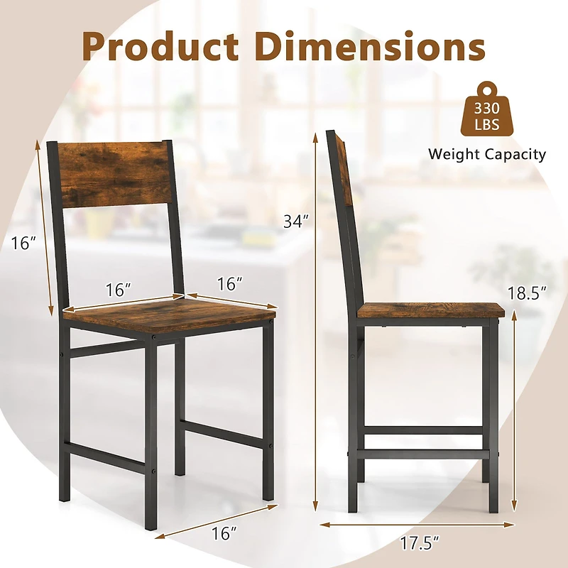 Industrial Kitchen Side Chairs Set of 2, Metal Legs and Slanted Back - Rustic Brown