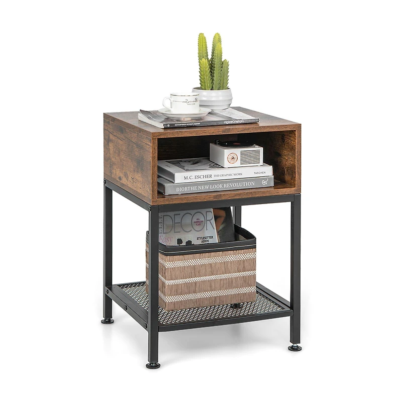 Table d’appoint industrielle avec tablette en treillis