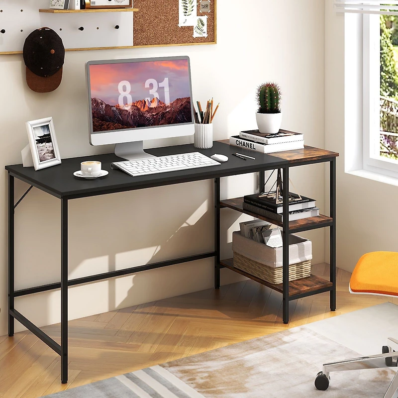 Computer Writing Desk with Storage Shelves - 55"