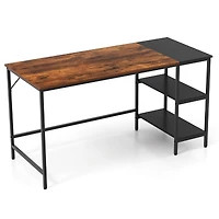 Industrial Style Writing Desk with Storage Shelves - 55"