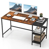 Industrial Style Writing Desk with Storage Shelves - 55"