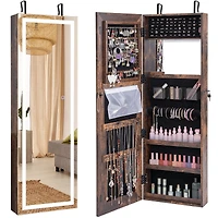 Mirrored Jewelry Armoire with Full Length Mirror and 2 Internal LED Lights