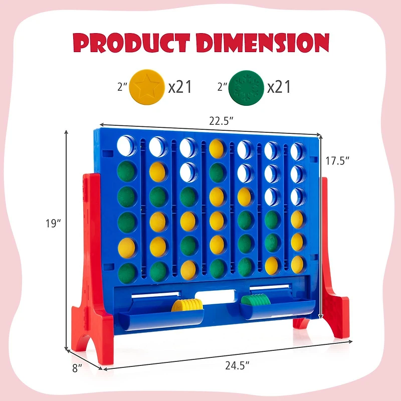 Jumbo 4-to-Score Connect Game Set, Carrying Bag and 42 Coins - Red